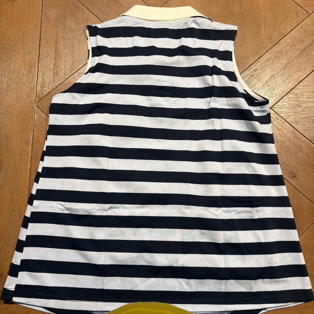 NWT vintage "Maternity Blues" navy blue and white striped, sleeveless polo shirt - Picture 3 of 3